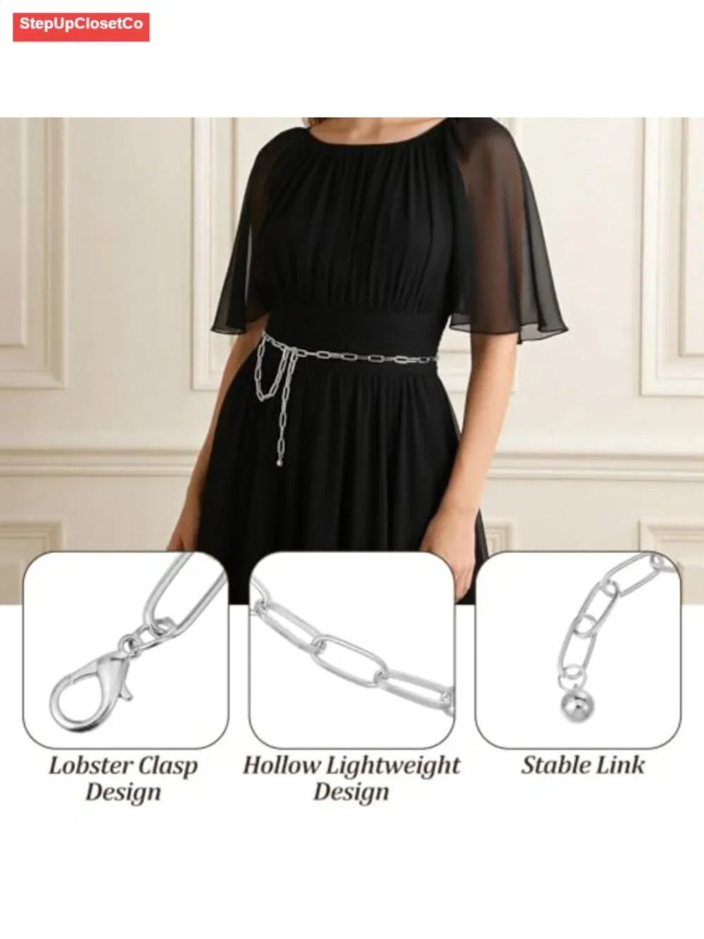 Silver Waist Chain Belt for Women Adjustable Metal Chain Belt for Jeans Dresses